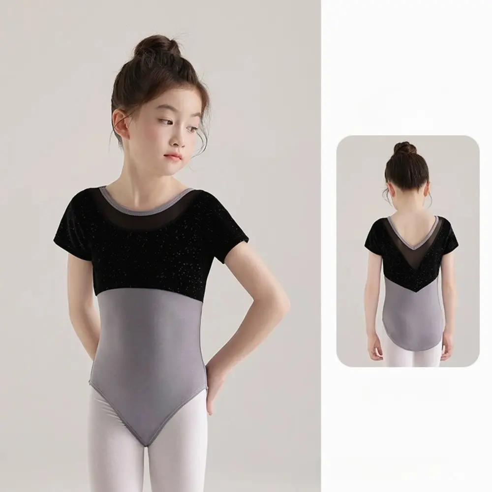 Bear Leader Fashion New Solid Color Kids Tops Ballet Training Costume Summer Short Sleeved Color Blocked Girls' Clothing