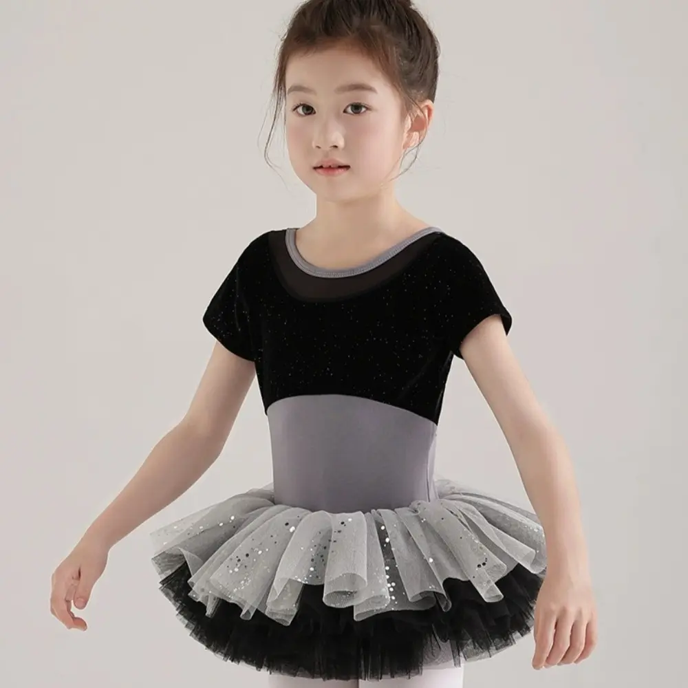Bear Leader Fashion New Solid Color Kids Tops Ballet Training Costume Summer Short Sleeved Color Blocked Girls' Clothing