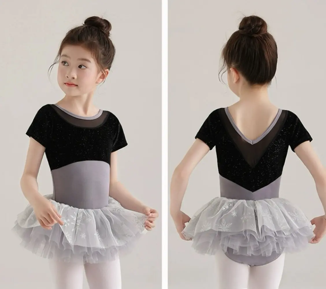 Bear Leader Fashion New Solid Color Kids Tops Ballet Training Costume Summer Short Sleeved Color Blocked Girls' Clothing