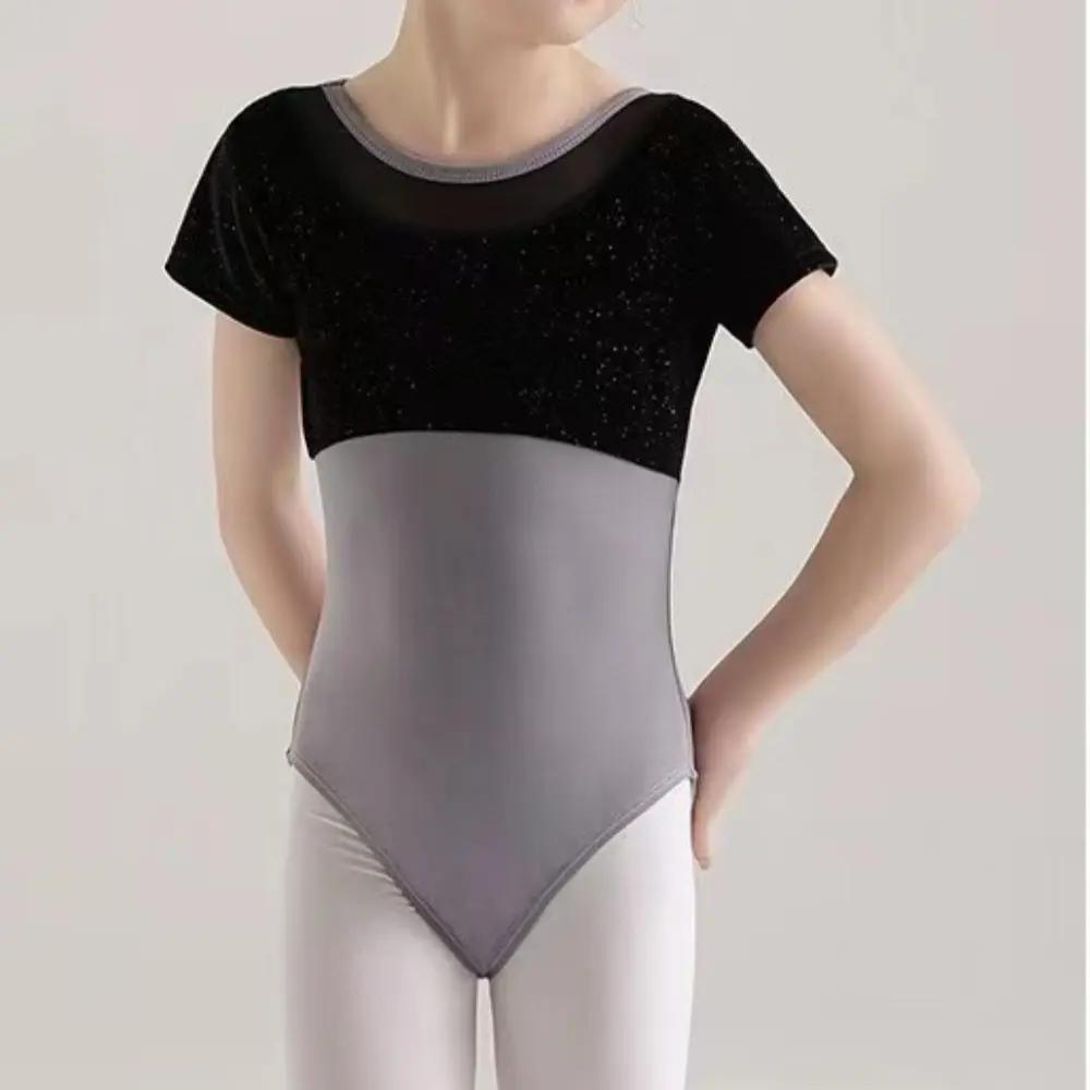 Bear Leader Fashion New Solid Color Kids Tops Ballet Training Costume Summer Short Sleeved Color Blocked Girls' Clothing