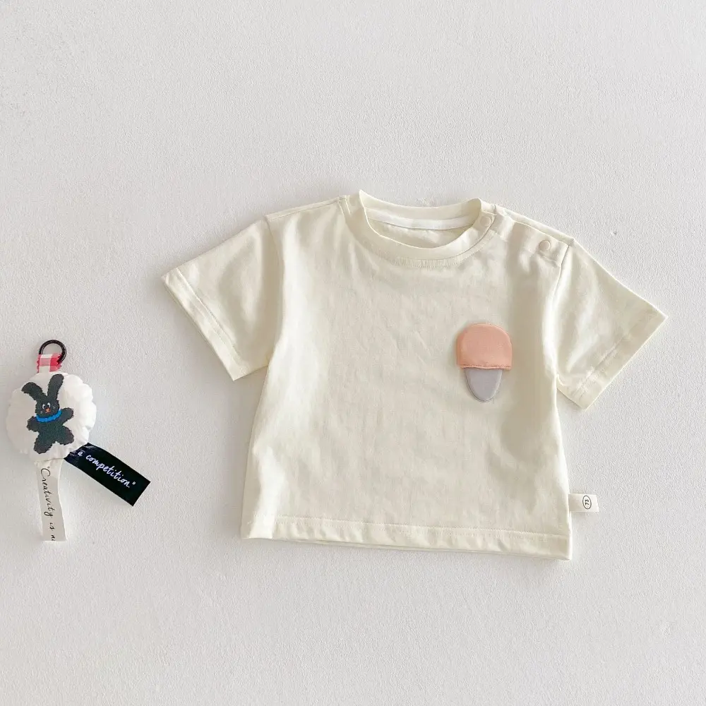 Bear Leader Children's Ice Cream T-shirt 2025 New Summer 0-5 Years Old Patch Thin Male and Female Children Summer Clothes