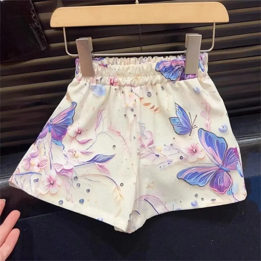 Bear Leader Summer Bow Decoration Kids Clothes Girls Butterfly Printed Sleeveless Top+Shorts+Pants Fashion Casual 3-Piece Set