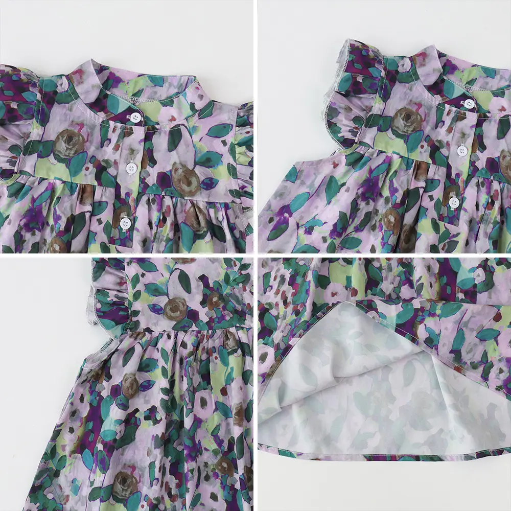 Bear Leader Girls' Dress 2023 Summer New Girls' Round Neck Flower Print Flying Sleeve Dress Fashion Children's Print Dress