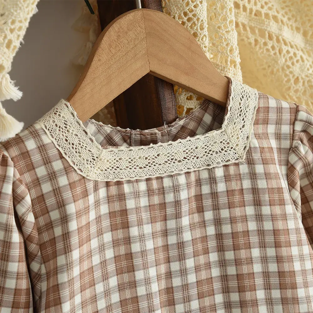 Bear Leader Korean Retro Girls Dresses Fashionable New Checkered Printed Long Sleeved Kids Dress Autumn Children's Clothing
