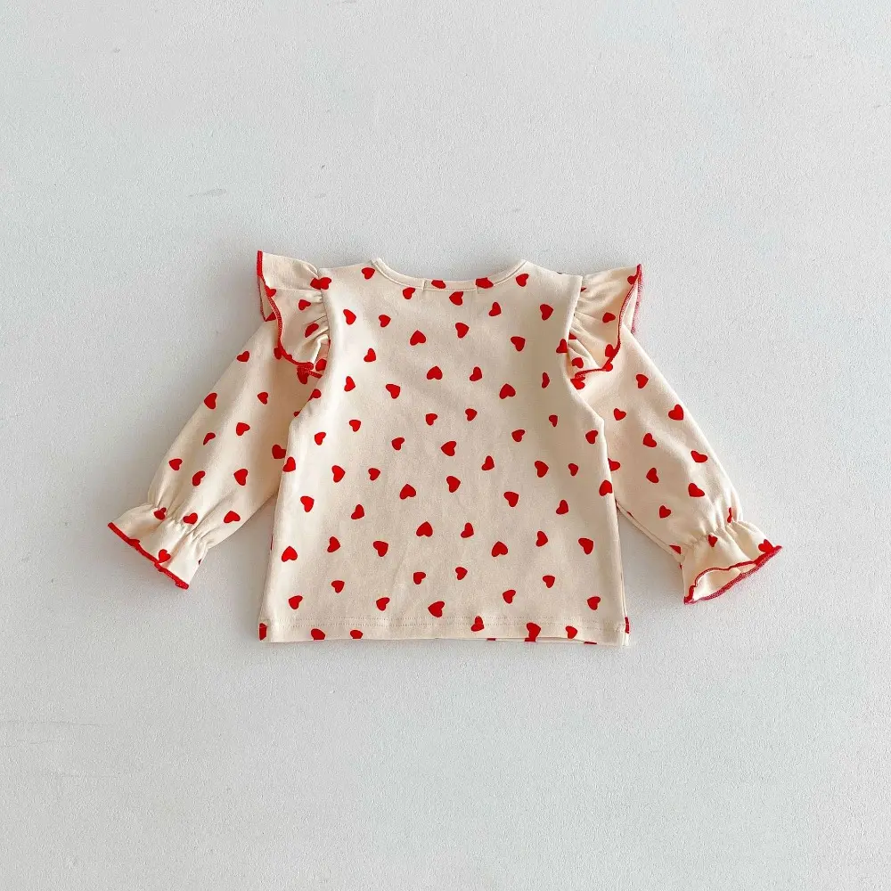 Bear Leader Autumn New Girls' Top Korean Version Polka Dot Love Flower Print Long Sleeved T-shirt Cute Children's Clothing