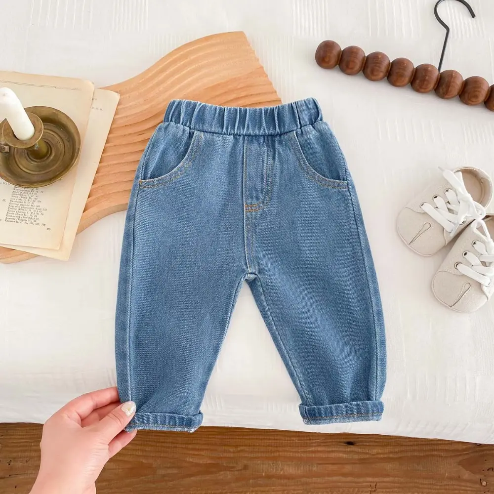 Bear Leader Spring and Autumn New Casual Jeans for Boys and Girls Aged 2-6 Korean Version Solid Color Pocket Children's Clothing