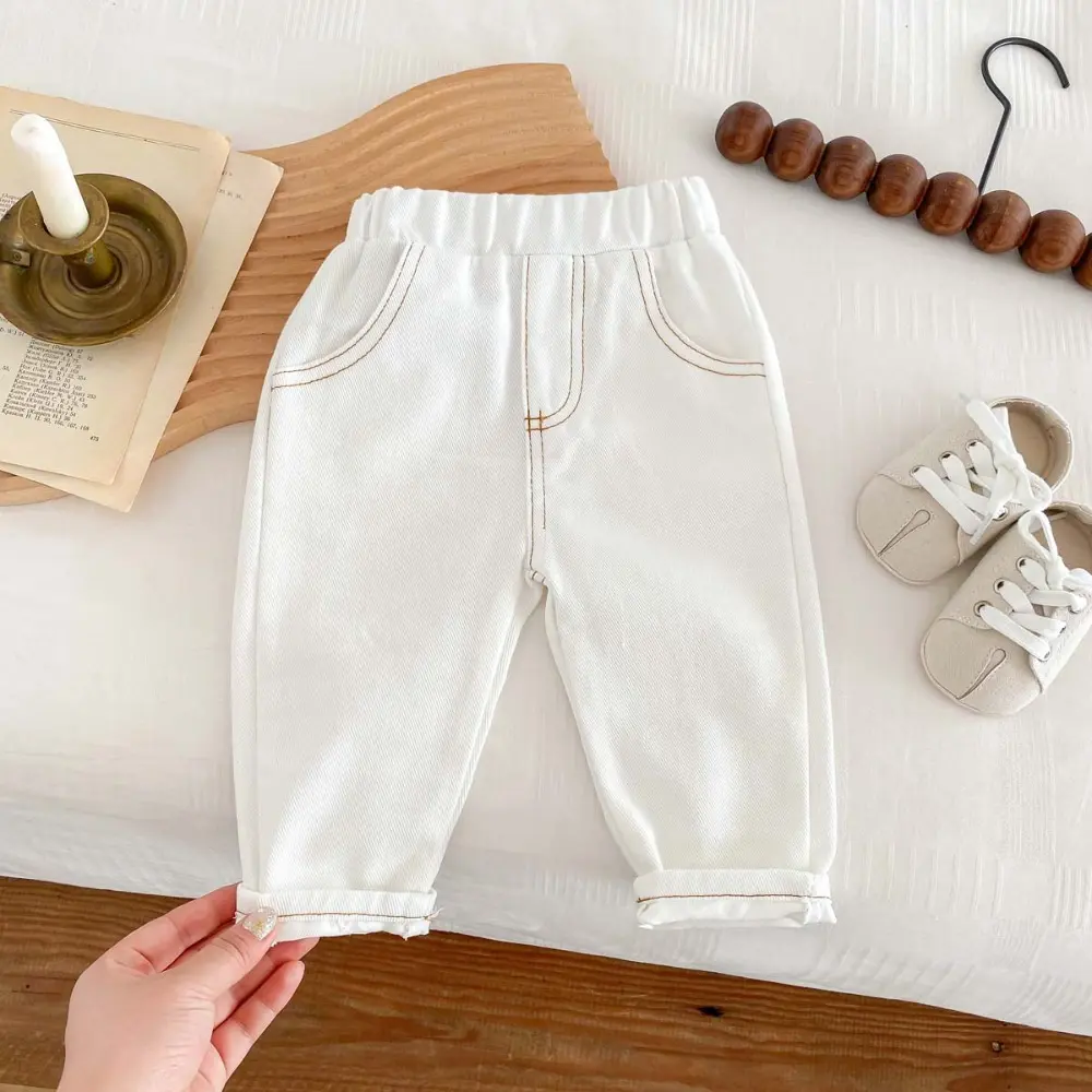 Bear Leader Spring and Autumn New Casual Jeans for Boys and Girls Aged 2-6 Korean Version Solid Color Pocket Children's Clothing