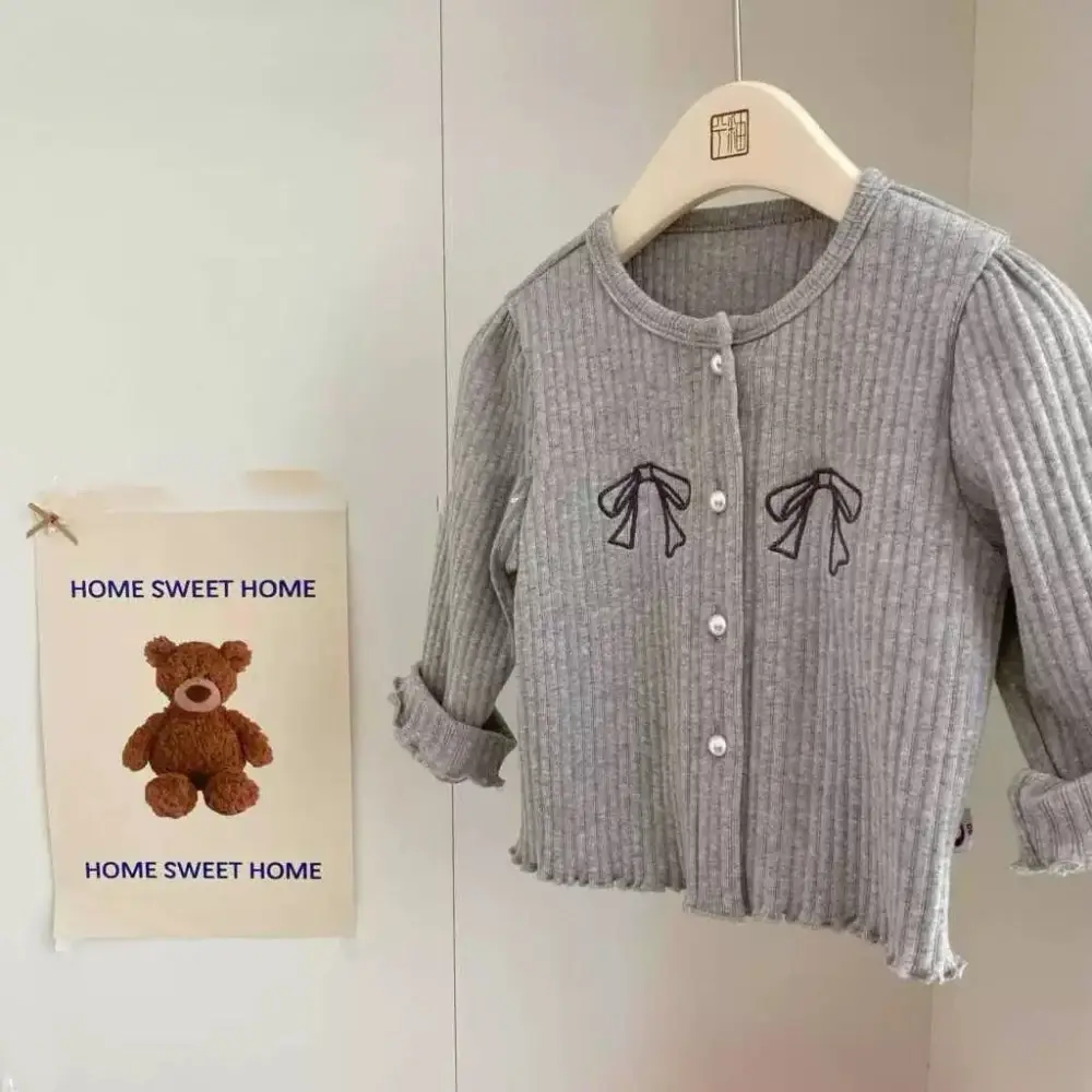 Bear Leader Girls Spring Coats 2025 New Solid Color Bow Round Neck Top Fashion Casual Long Sleeve Bottom Shirt