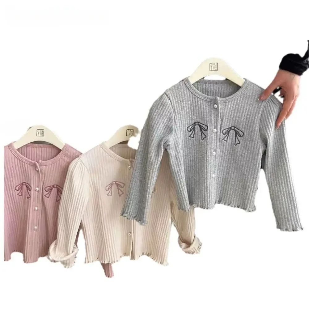 Bear Leader Girls Spring Coats 2025 New Solid Color Bow Round Neck Top Fashion Casual Long Sleeve Bottom Shirt