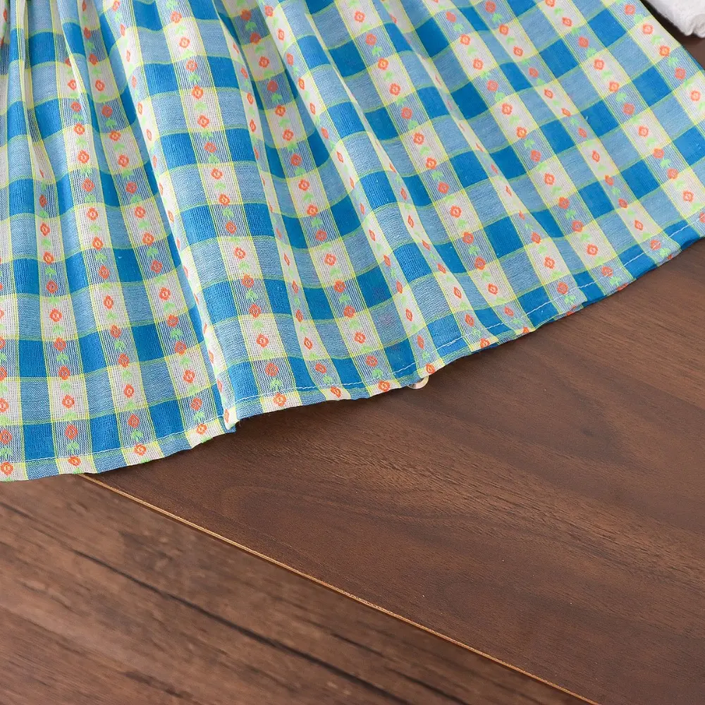 Bear Leader Autumn Long Sleeved Kids Clothes Blue Checkered Printed Girls Casual Dresses Spliced Lace Lapel Princess Dress