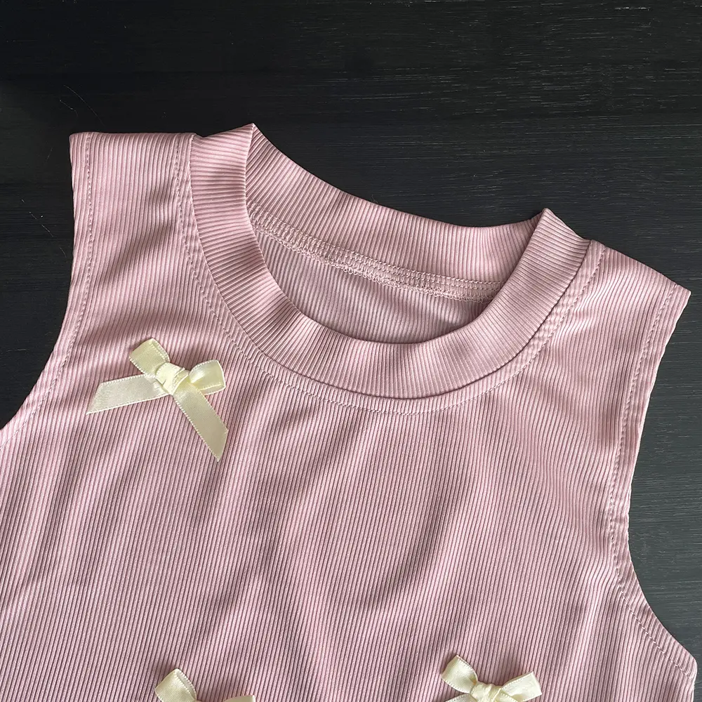 Bear Leader Summer Pink Girls Clothes Bow Decoration Sleeveless Top+Lace Patchwork Pants Fashionable New Easter Children's Set