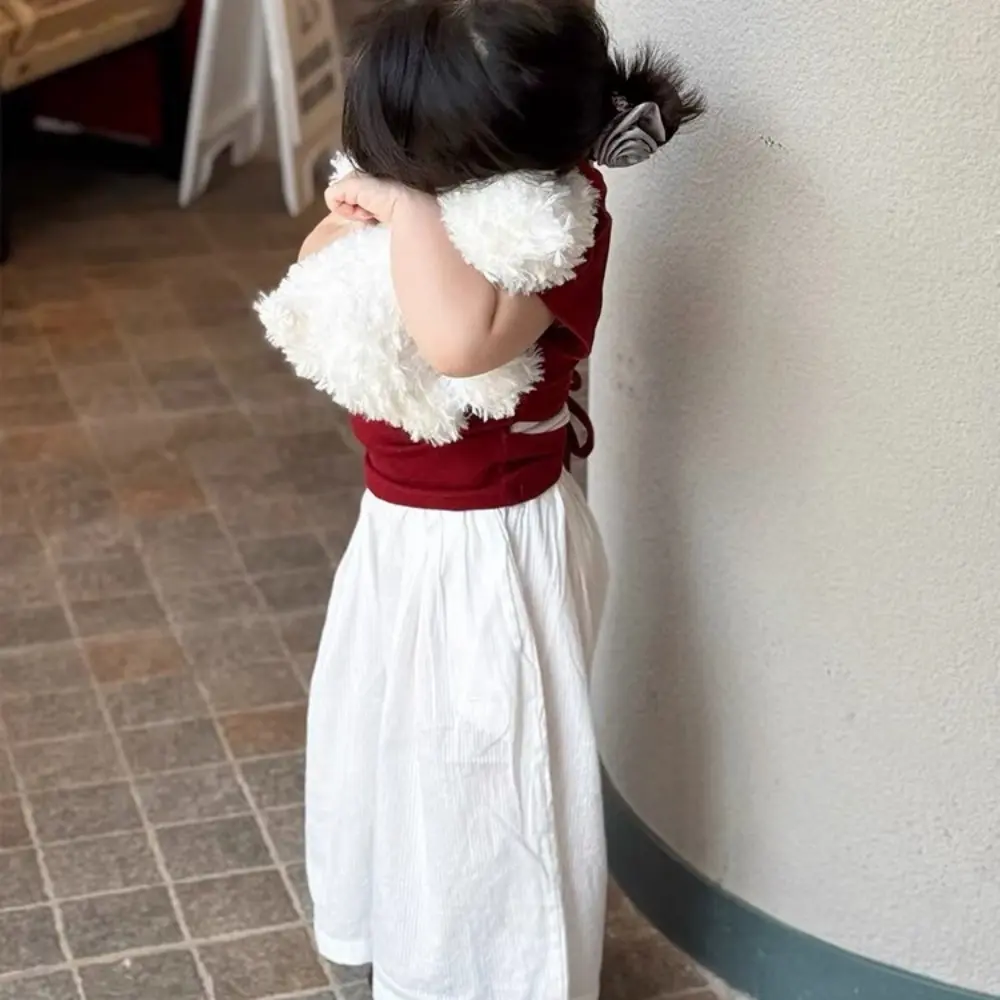 Bear Leader Summer New Korean Version Girls Clothes Red Short Sleeved Top+wide Leg Pants 2 Pcs Set Casual Trend Easter Kids Wear