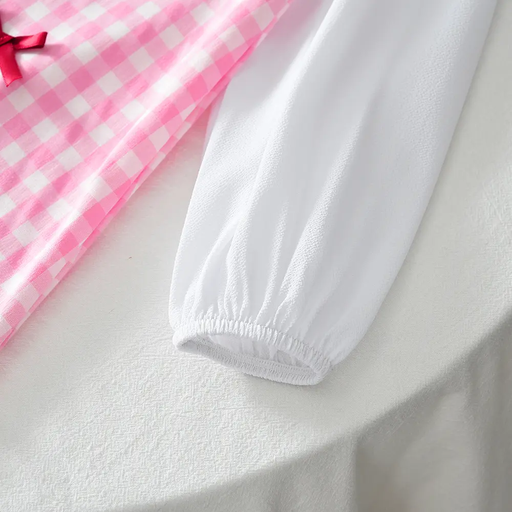 Bear Leader Korean Version Checkered Printed Girls Clothes Autumn Long Sleeved Pink Princess Dress Bow Children's Clothing