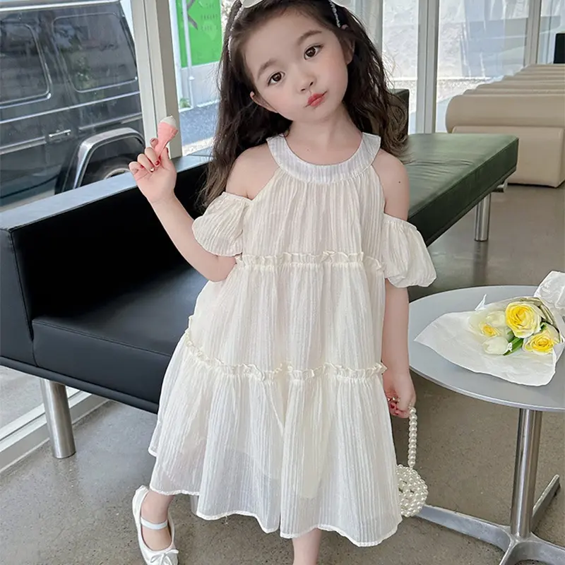 Bear Leader 2-7Y Girls Dress Summer Casual Girls Round Neck Bubble Sleeve Ruffle Princess Dresses Kids Clothes New Year Red