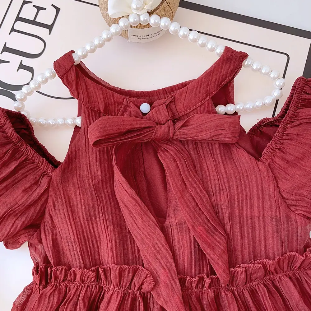 Bear Leader 2-7Y Girls Dress Summer Casual Girls Round Neck Bubble Sleeve Ruffle Princess Dresses Kids Clothes New Year Red