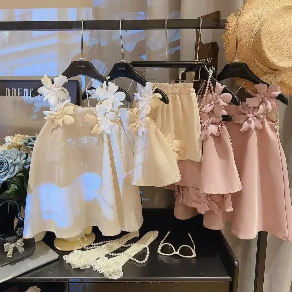 Bear Leader Summer 2-7 Years 3D Flower Birthday Wedding Princess Dress Korean Version Sling Party Clothes Girls Casual Outwear