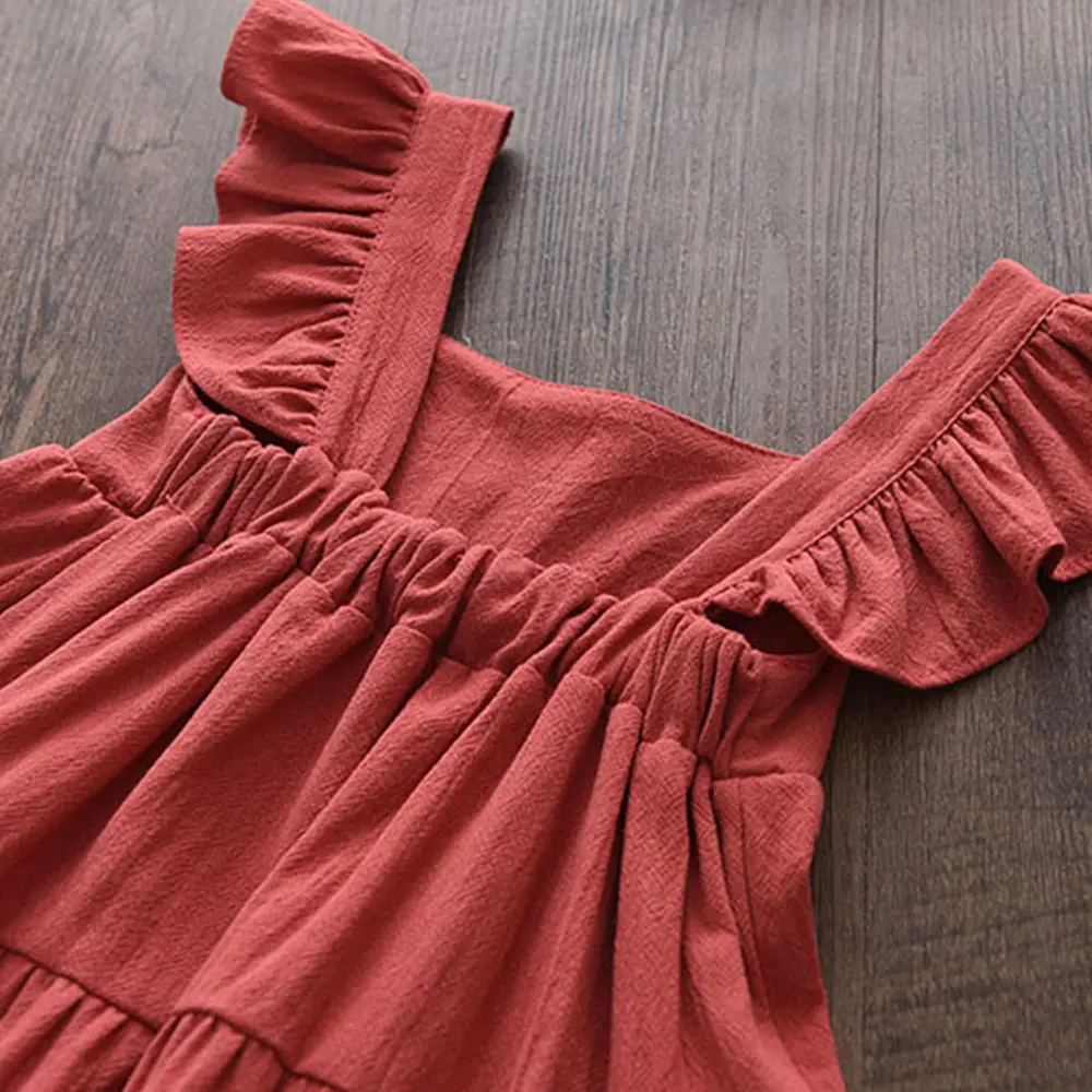 Bear Leader Summer 2023 New Casual Baby Kid Girl Infant Sleeveless Ruffles Princess Dress Cute Solid Color Korean Kids Clothes