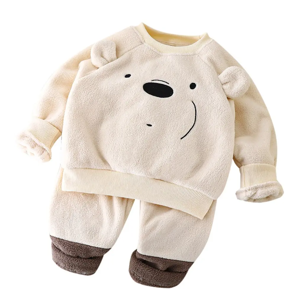 Bear Leader Autumn and Winter Girls Clothes Cartoon Bear Long Sleeve Plush Top+Color Blocked Pants Children's Home Pajama Set