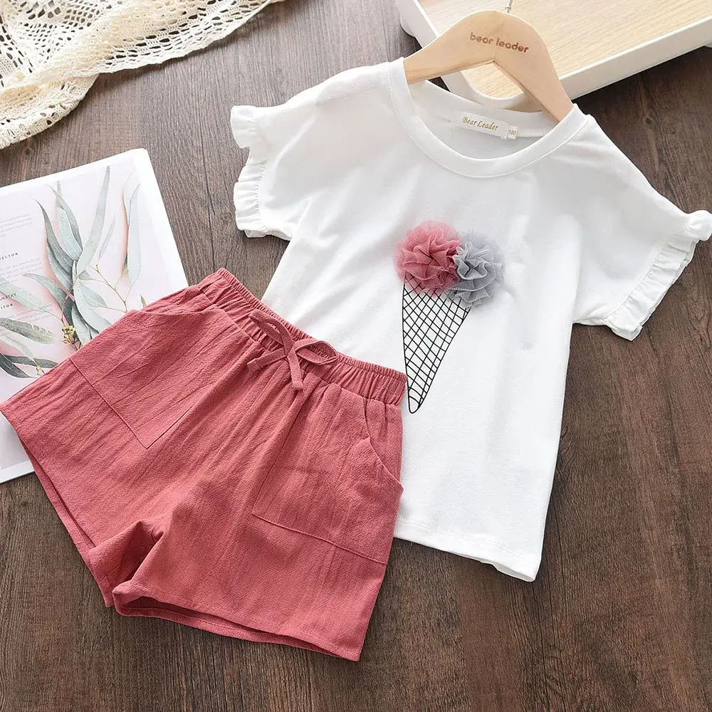 2024 New Summer Clothes Sets Kids Girls Flower Cartoon Print T-shirts Shorts 2Pcs Suits Baby Children's Clothing Outfits