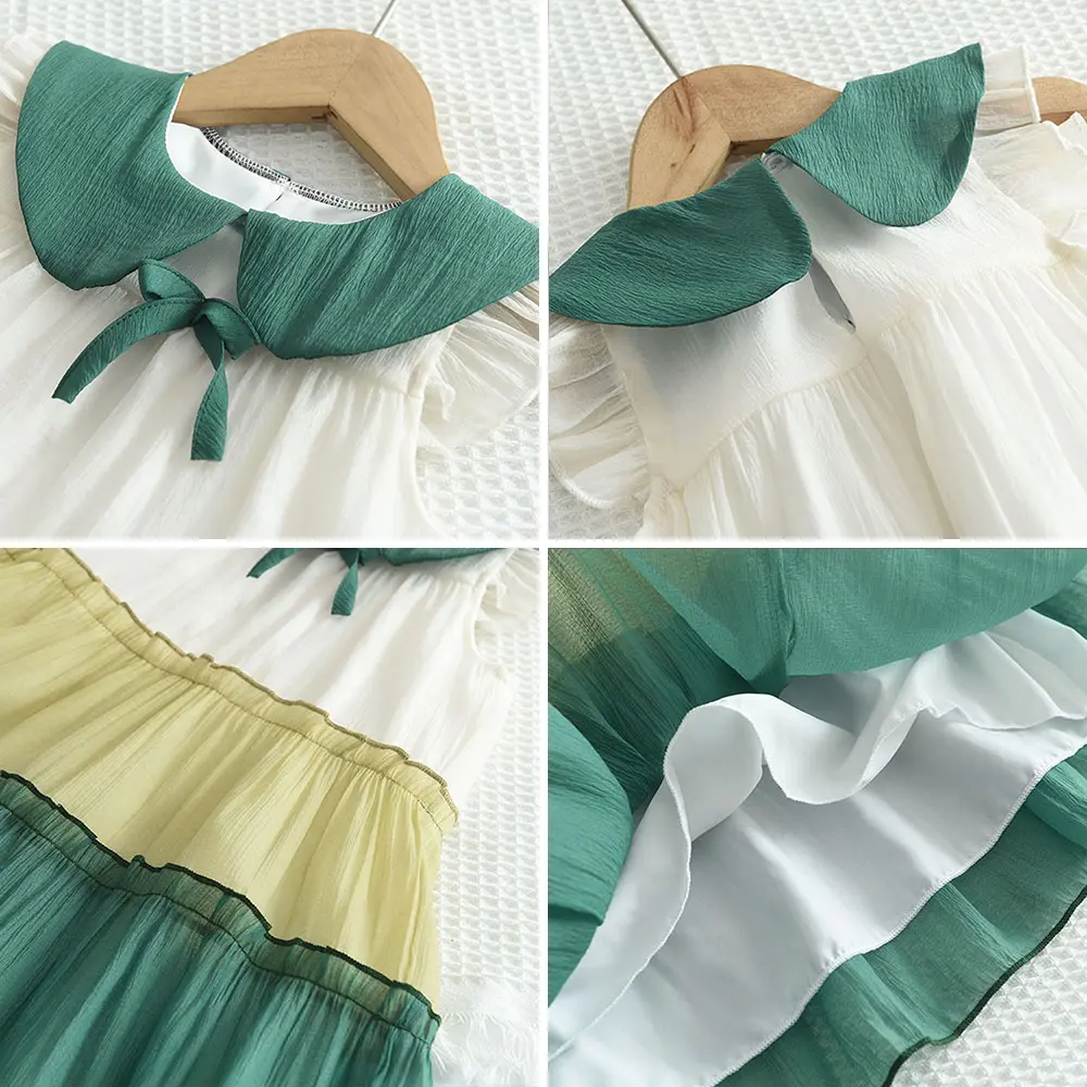 Bear Leader  Kids Dresses for Girls Doll Collar Color Blocked Mesh Cake Dress Summer Children's Clothing Flower Girl Dresses