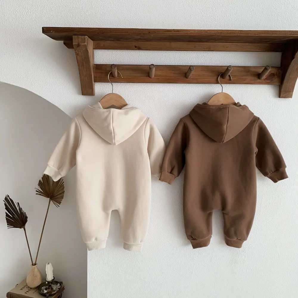Bear Leader Autumn and Winter Long Sleeved Little Bear Children's Jumpsuit Solid Color Hoodie Cute Baby Boy and Girl Clothing