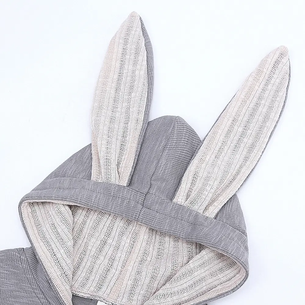 Bear Leader Boys Long Sleeved Clothing Baby Children's Big Ears Rabbit Bodysuit Girl Baby Hooded Zipper Creeper Romper