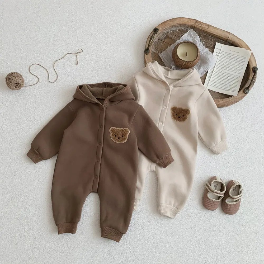 Bear Leader Autumn and Winter Long Sleeved Little Bear Children's Jumpsuit Solid Color Hoodie Cute Baby Boy and Girl Clothing