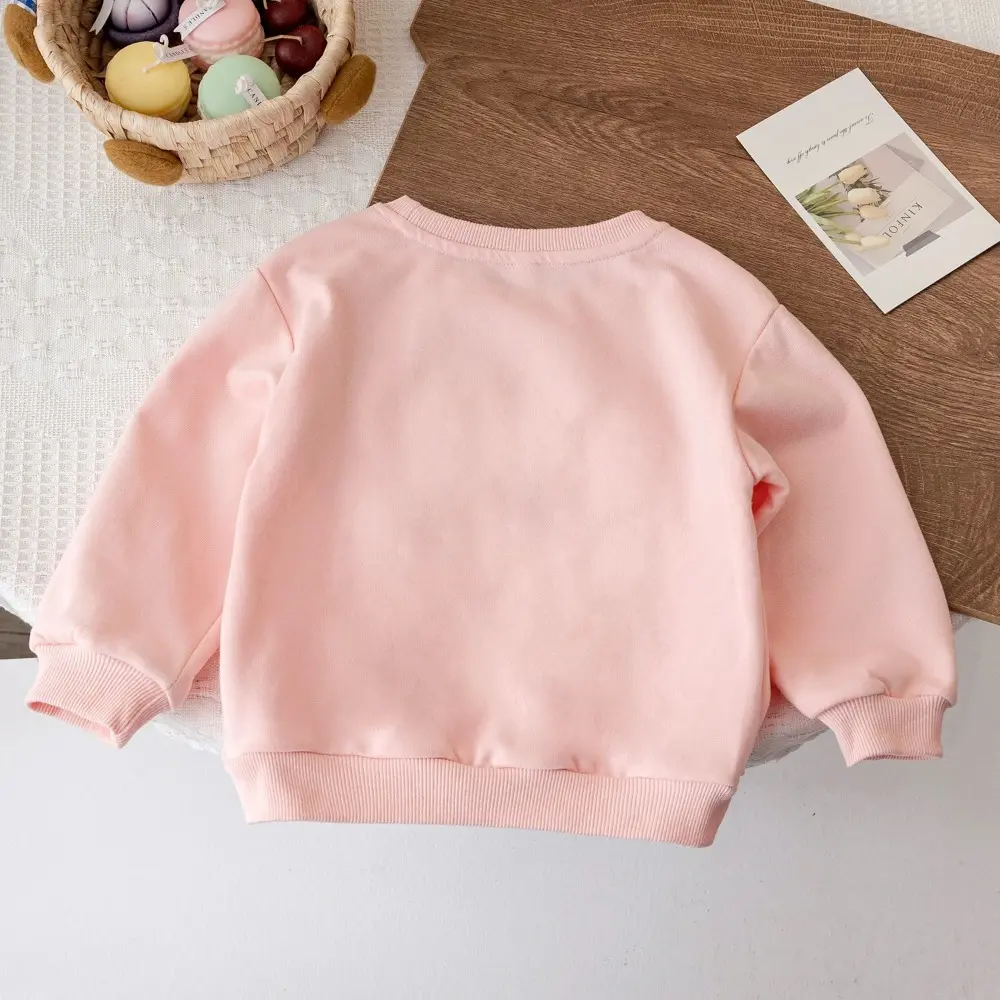Bear Leader Spring/Autumn Long Sleeved Girls Clothes Letter Printed 3D Heart Decoration Round Neck Top Sweet Children's Clothing