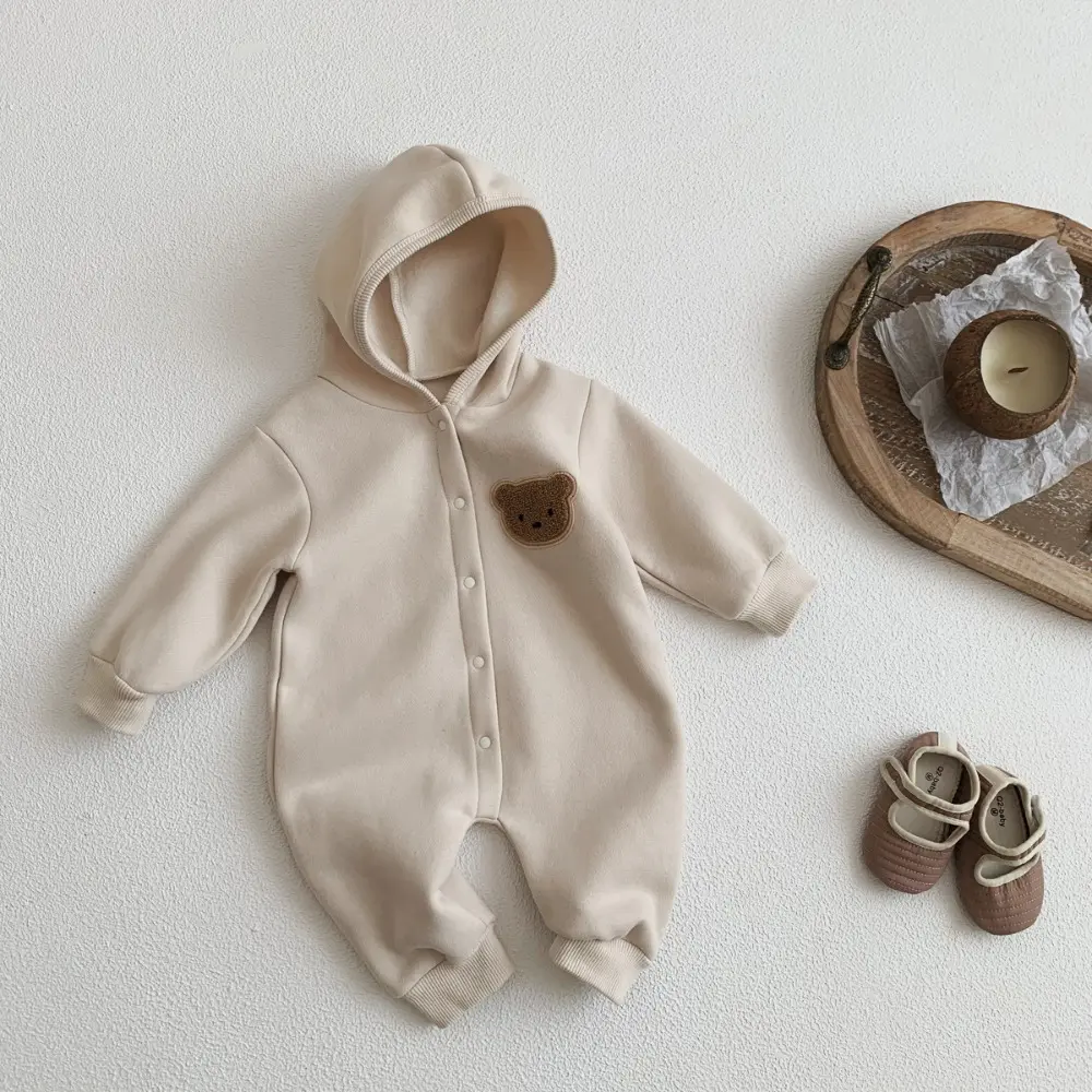 Bear Leader Autumn and Winter Long Sleeved Little Bear Children's Jumpsuit Solid Color Hoodie Cute Baby Boy and Girl Clothing