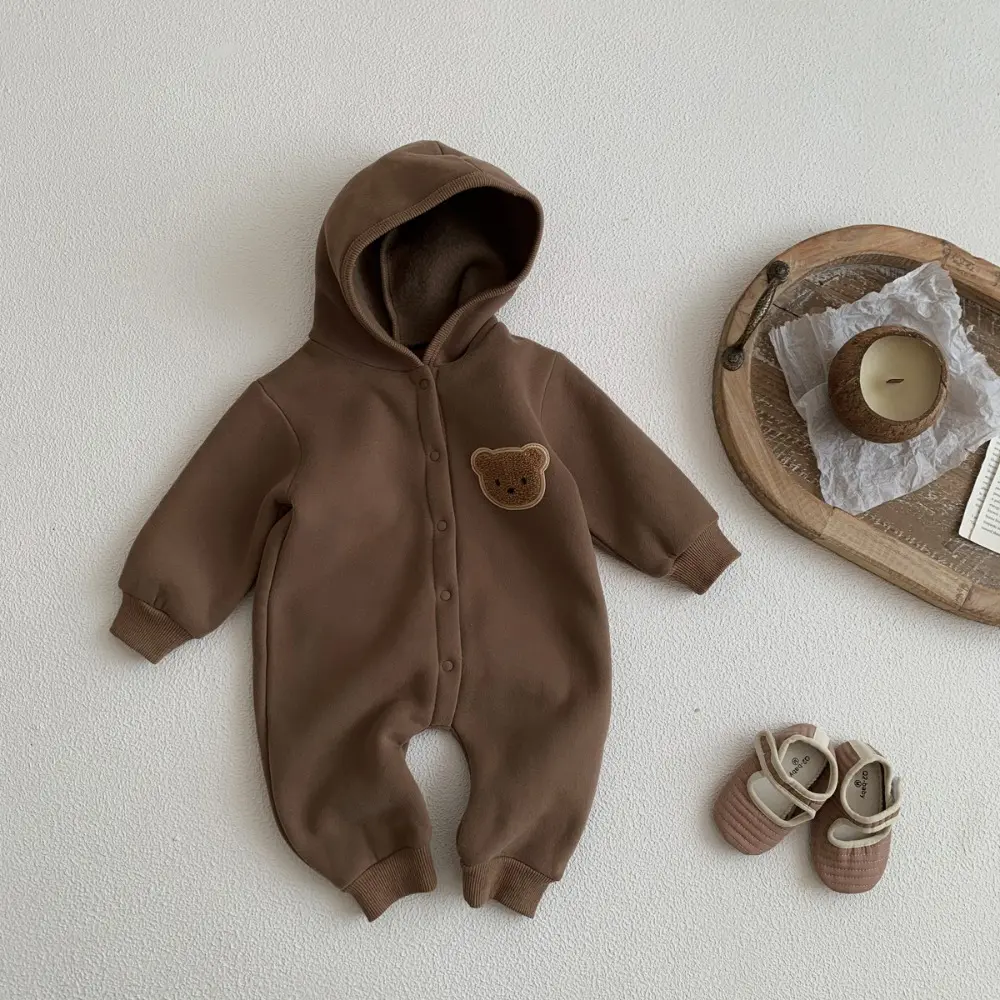 Bear Leader Autumn and Winter Long Sleeved Little Bear Children's Jumpsuit Solid Color Hoodie Cute Baby Boy and Girl Clothing