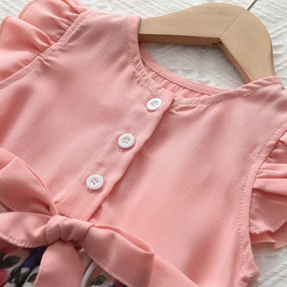 Bear Leader Girl Kids Dress Spring Summer New Girls Lace Sleeve Splicing Floral Dress Casual Fashion Clothes Vestidos 2-6 Years