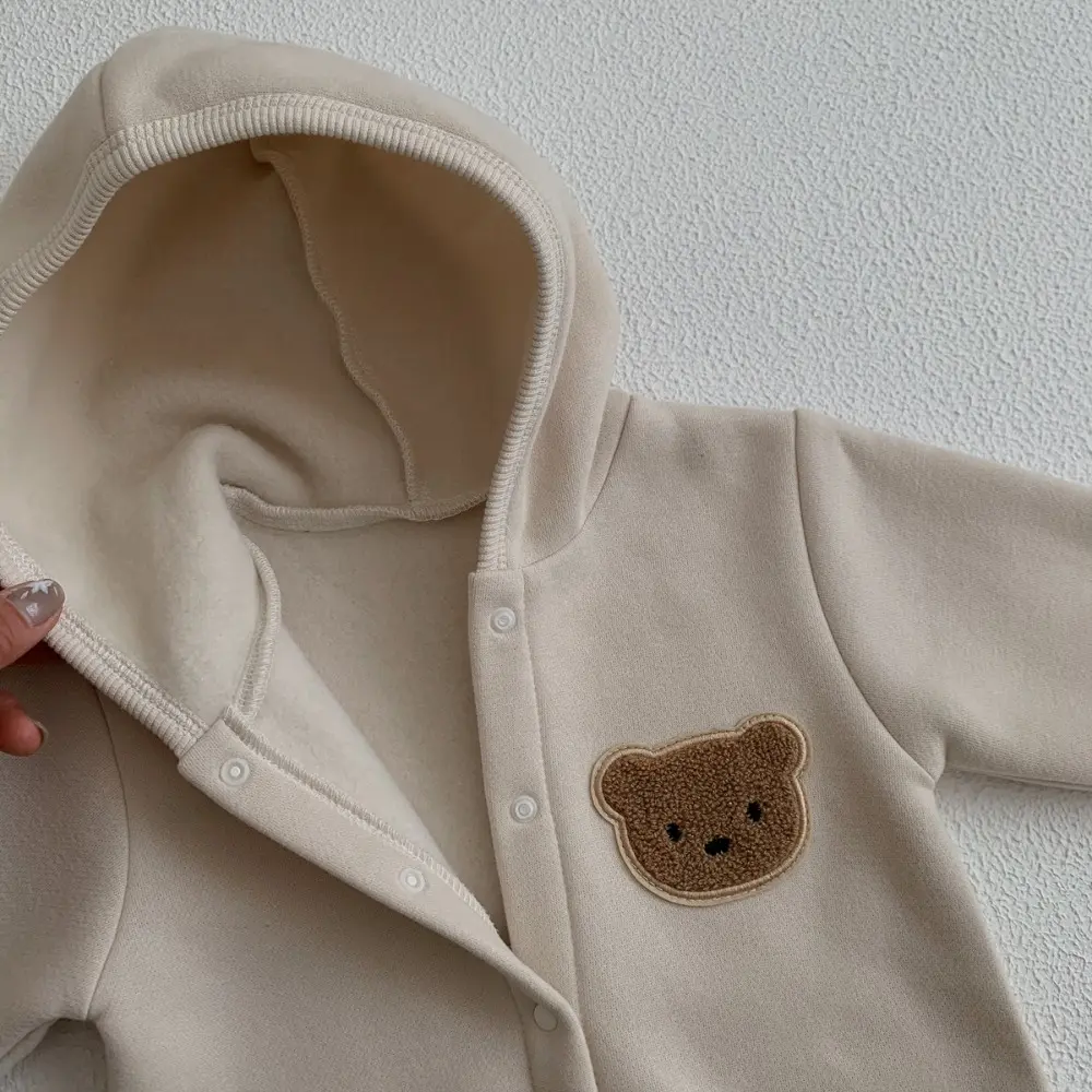 Bear Leader Autumn and Winter Long Sleeved Little Bear Children's Jumpsuit Solid Color Hoodie Cute Baby Boy and Girl Clothing