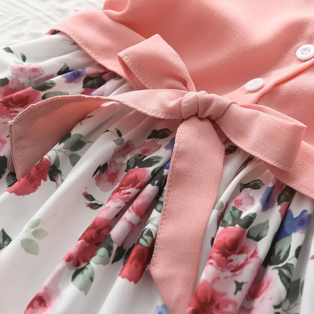 Bear Leader Girl Kids Dress Spring Summer New Girls Lace Sleeve Splicing Floral Dress Casual Fashion Clothes Vestidos 2-6 Years