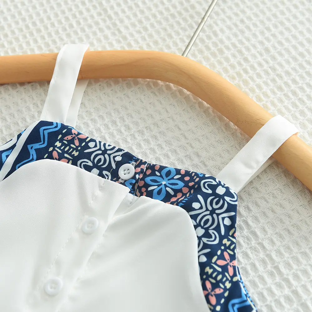 Bear Leader Girls' Set 2023 Summer New Girls' Geometric Print Camisole Top+Pants Two Piece Girls' Children's Fashion Clothing