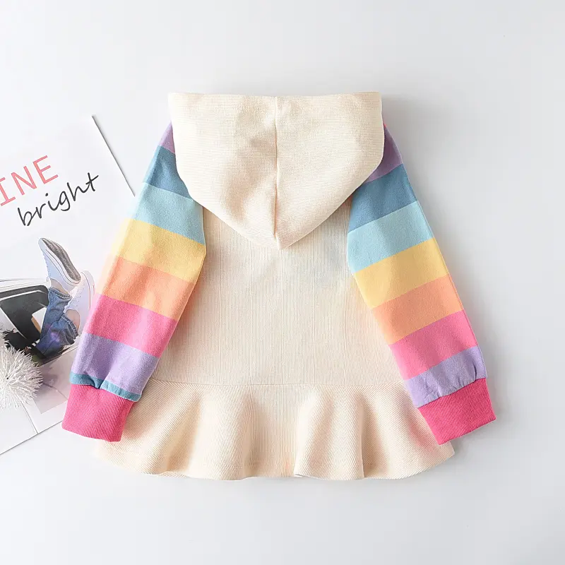 Bear Leader 2023 New Spring and Fall Girls' Dresses Casual Cotton Rainbow Decal Design Hooded Girls Clothing