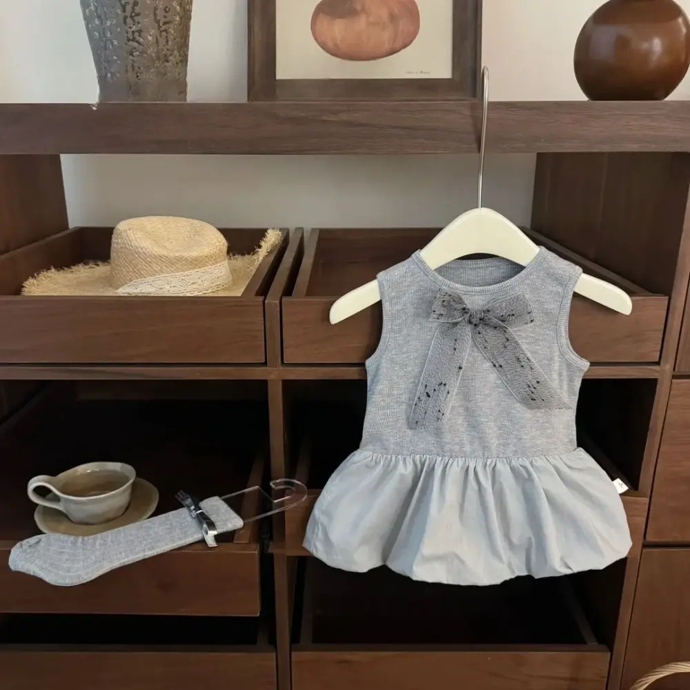 Bear Leader Korean version Fashion Children's Clothing Yellow Cute Baby Girl Casual Dresses Summer Bow Sleeveless Vest Dress