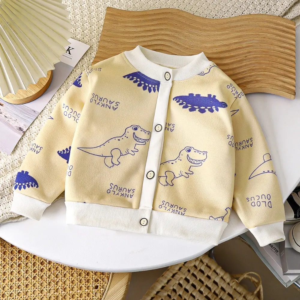Bear Leader Spring Autumn Kids Sweater Cardigan Long Sleeved Cartoon Love Dinosaur Print Boys' Coat Sweet and Cute Girls Clothes