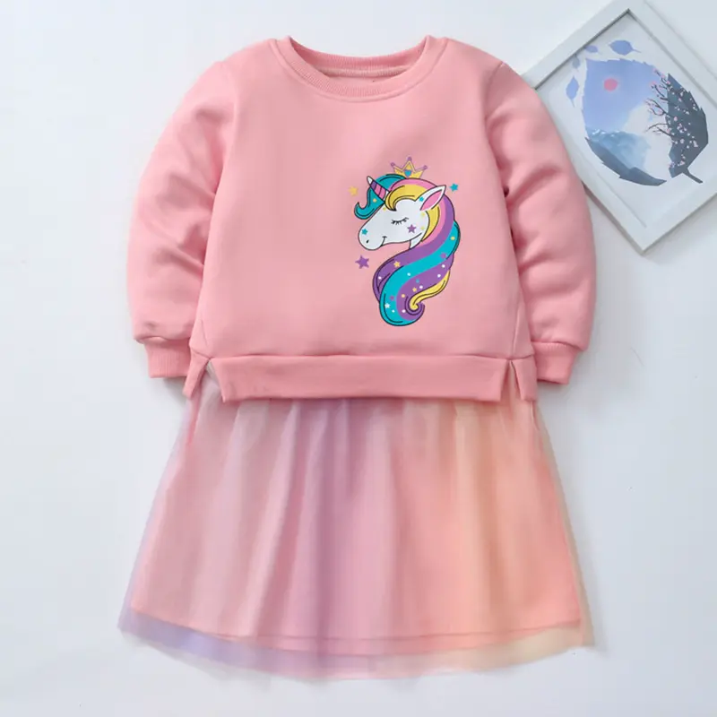 Bear Leader Unicorn Princess Dress Children's Spring & Autumn Season Dress Girls' Birthday Party Dress Halloween Christmas Dress