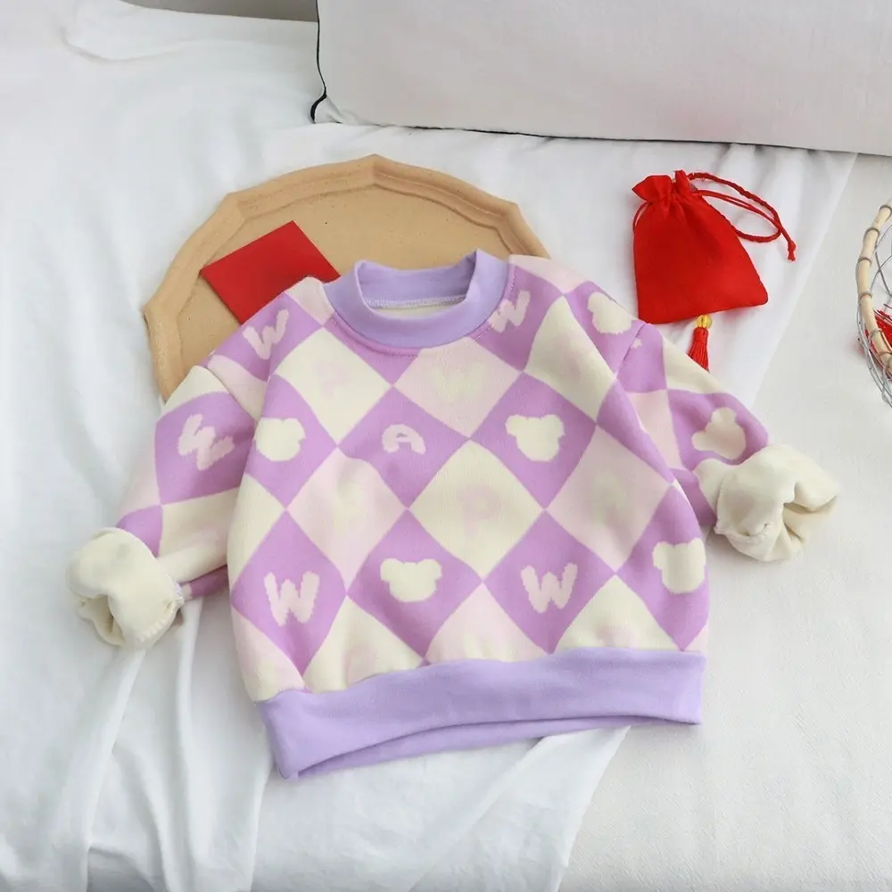 Bear Leader Autumn Winter Children's Thick Long Sleeved Red Sweater Fashionable Cartoon Print Kids Top New Year's Girls Clothes