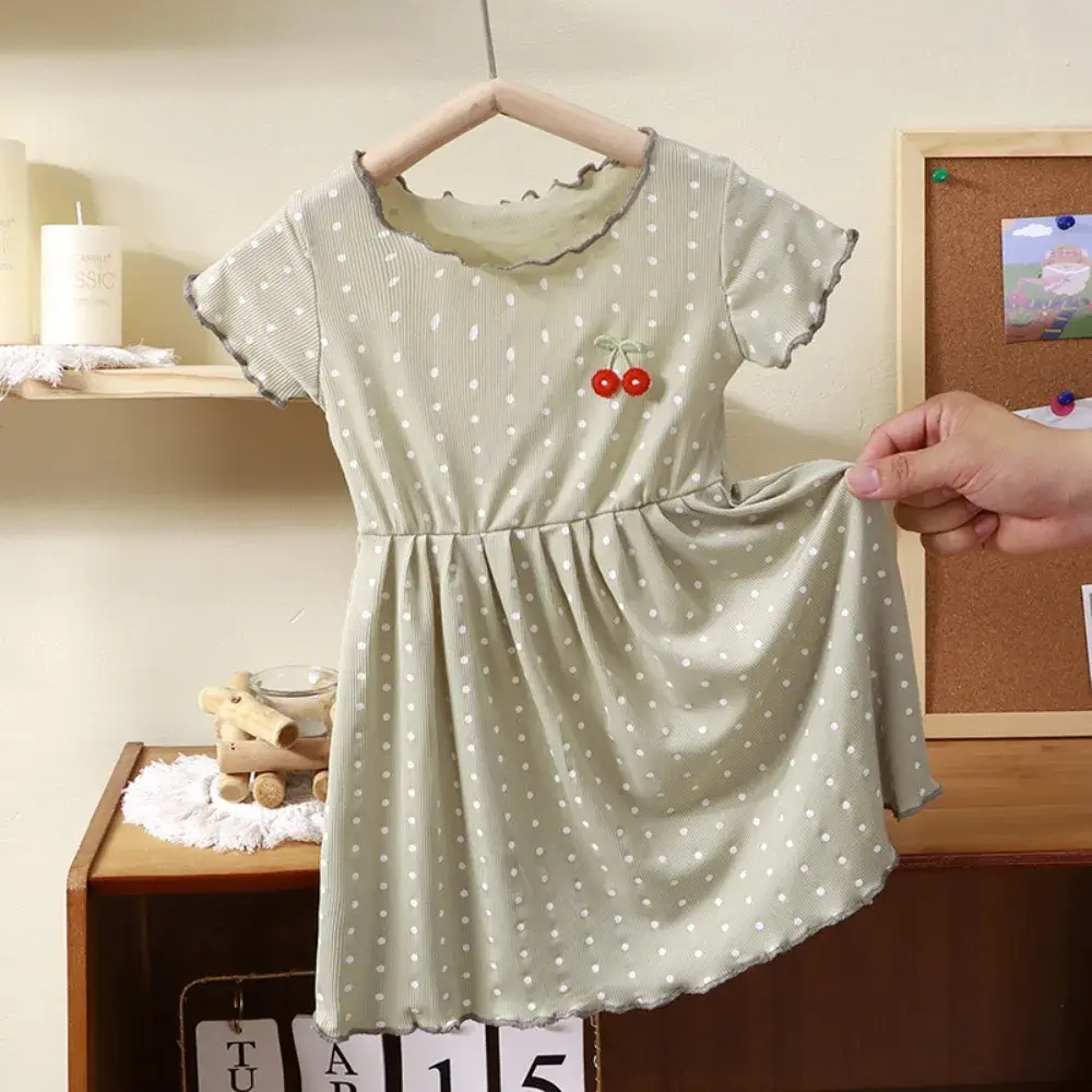 Bear Leader Summer Korean Version Kids Clothes Short Sleeved Cherry Polka Dot Printed Girls Casual Dresses Sweet Princess Dress