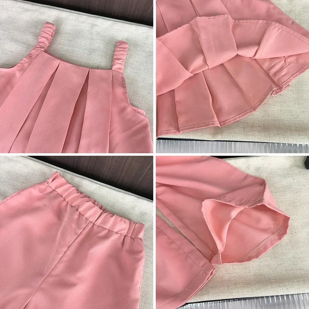 Bear Leader Pink Sleeveless Girls' Set Easter Children's Summer Solid Color Pleated Top+Pants Korean Version Casual Kids Clothes