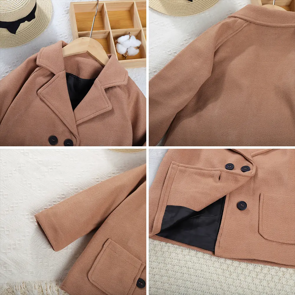Bear Leader Girls' Woolen Coat 2023 Autumn/Winter New Children's Suit Collar Woolen Solid Coat Children's Fashion Coat