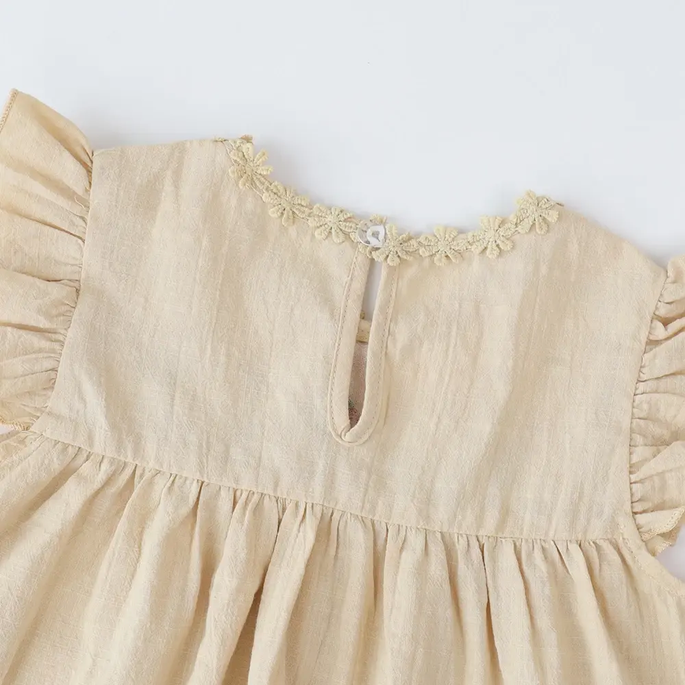 Bear Leader Girls Flower Embroidered Dress Summer Retro Flying Sleeve Dresses with Pockets Children Casual Clothes Fashion