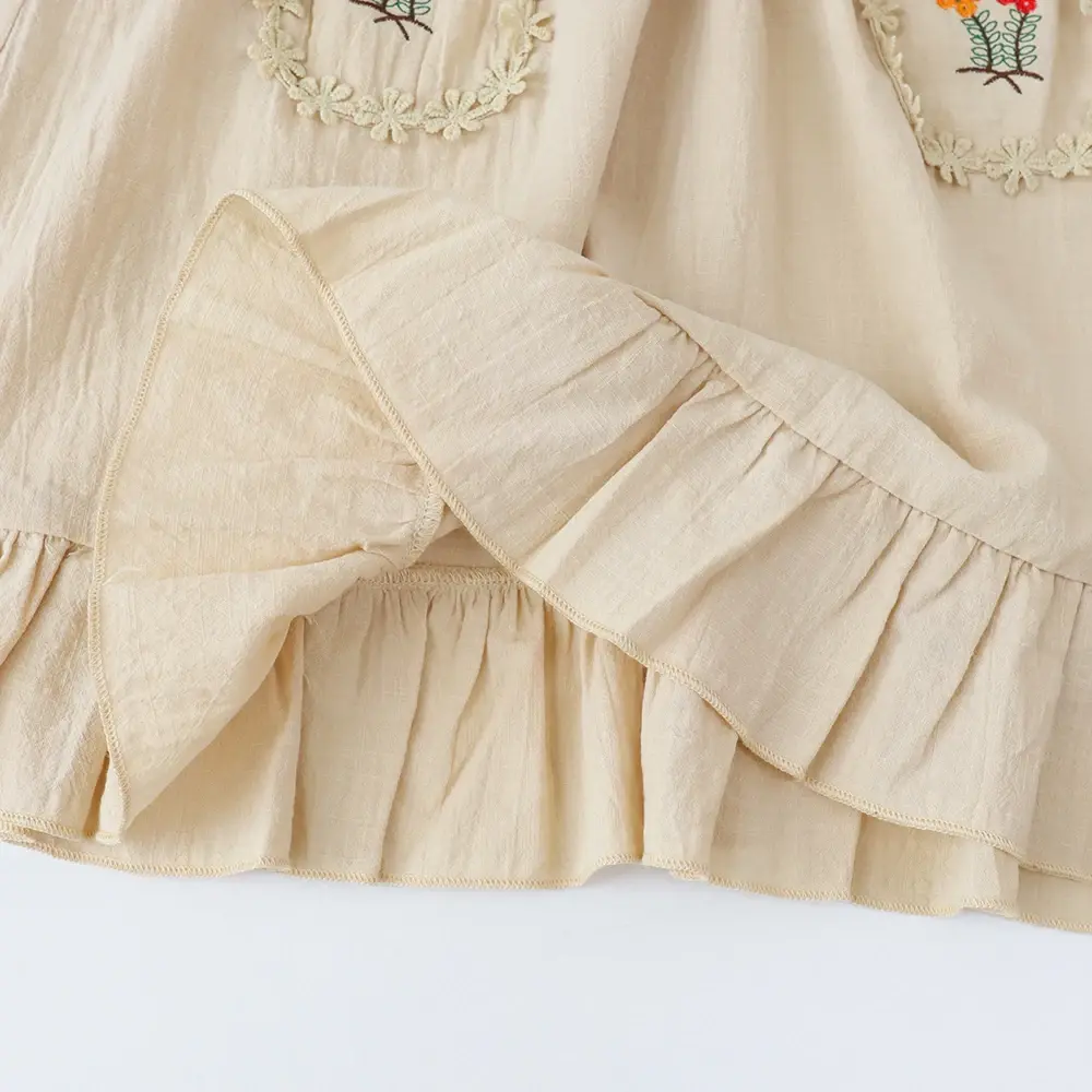 Bear Leader Girls Flower Embroidered Dress Summer Retro Flying Sleeve Dresses with Pockets Children Casual Clothes Fashion