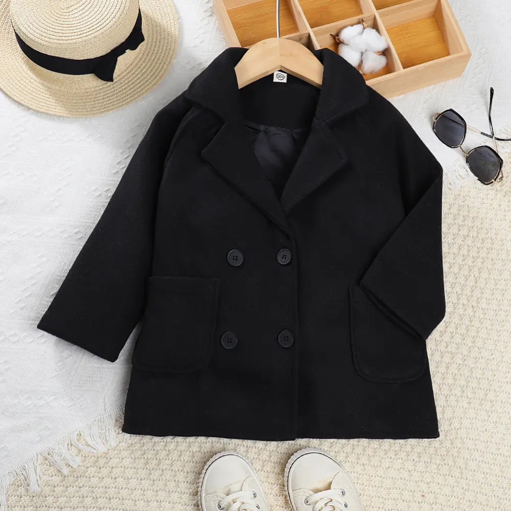 Bear Leader Girls' Woolen Coat 2023 Autumn/Winter New Children's Suit Collar Woolen Solid Coat Children's Fashion Coat