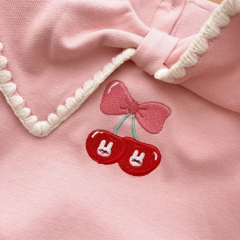 Bear Leader Autumn Children's Clothing Pink Collar Cherry Top+Beige Pants Fashion Casual 2 Pcs Set Korean Version Girls Clothes