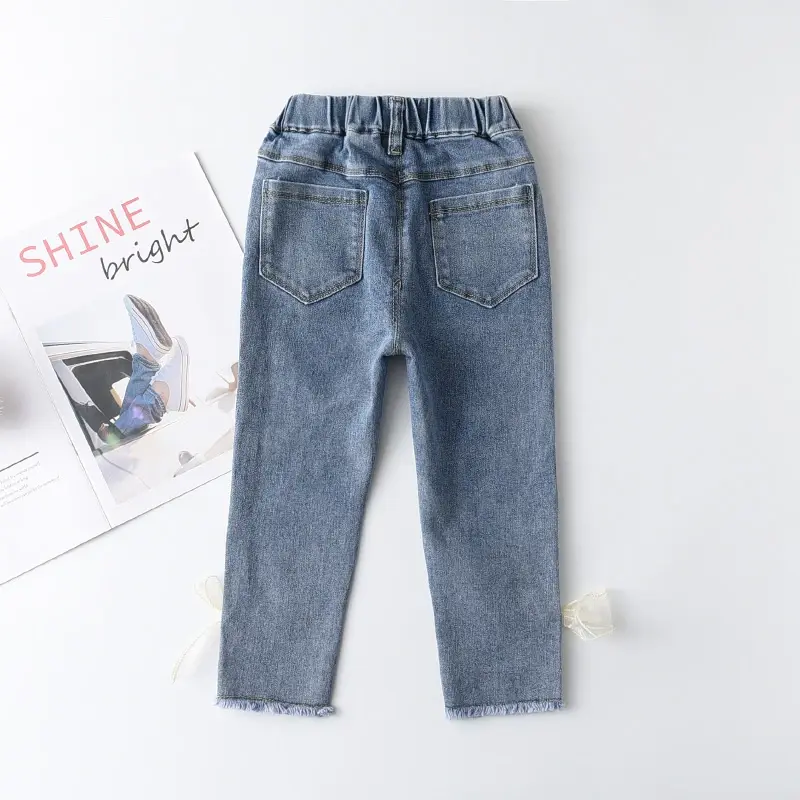 Bear Leader 2-5Y Jeans Girls Elegant Bow Denim Pants Sweet Bowknot Stretch Lovely Spring Child Trousers Toddler Kid Baby Pants
