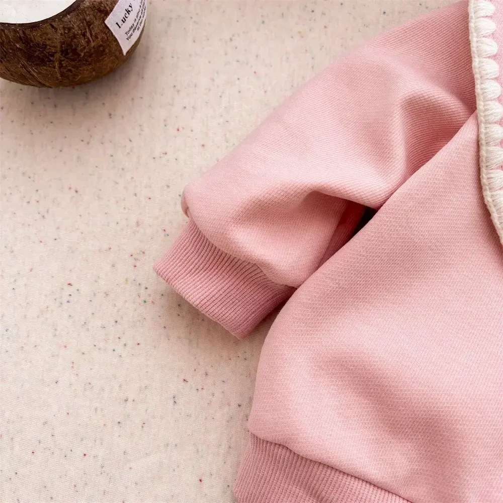Bear Leader Autumn Children's Clothing Pink Collar Cherry Top+Beige Pants Fashion Casual 2 Pcs Set Korean Version Girls Clothes
