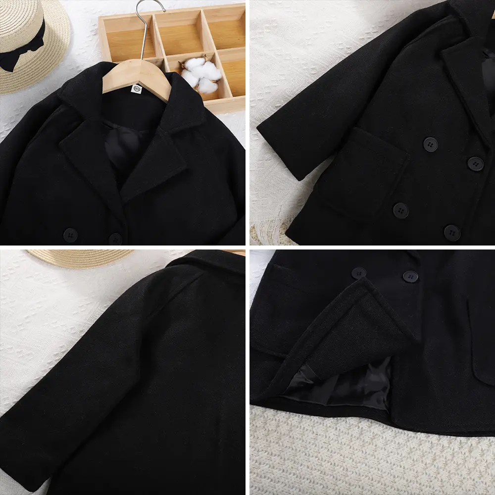 Bear Leader Girls' Woolen Coat 2023 Autumn/Winter New Children's Suit Collar Woolen Solid Coat Children's Fashion Coat