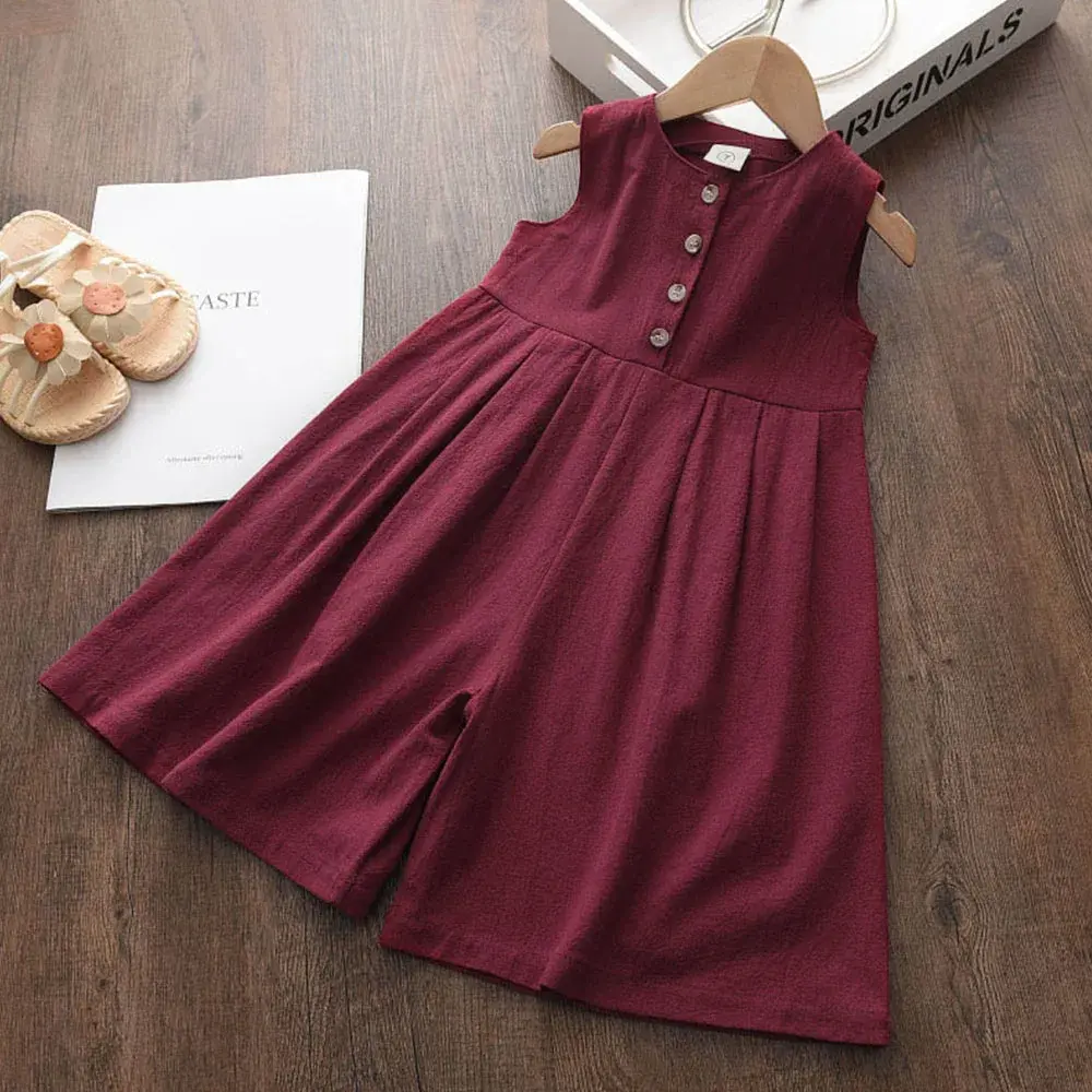Bear Leader Kids Girls Jumpsuits 2024 New Fashion Girl Baby Casual Bodysuits Children Solid Costumes Sleeveless Clothing 3-7Y